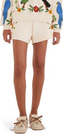 Farm Rio Coconut Trees Come To Rio Eyelet Fleece Shorts in Off-White at Nordstrom, Size Xx-Small