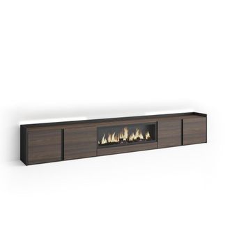Skraut Home Mueble tv efecto madera roble negro 315x35x50cm chimenea efecto fuego
