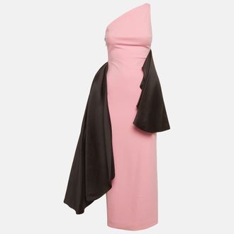 Solace London Pink Stretch Crepe Draped Calla Maxi Dress