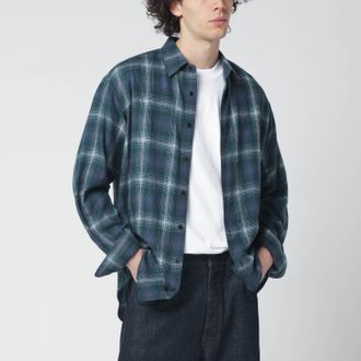 Auralee Green/navy checked wool shirt