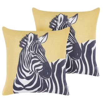Beliani Conjunto De 2 Cojines Amarillo Blanco Negro 45 X 45 Cm Poli&eacute;ster Cebra Manketti