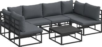 vidaXL Garden Sofa Set with Cushion 7 pcs Black Aluminium Vidaxl