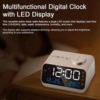 OEM Reloj Despertador Multifuncional Con Radio Fm, Reloj Digital Led Recargable (con Indicador De Temperatura Y Humedad), Funci&oacute;n De Control Por Voz/sonid