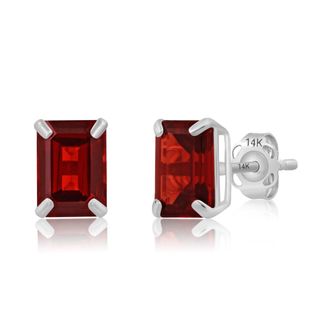 MAX + STONE 14k White Gold Solitaire Emerald-Cut Gemstone Stud Earrings (7x5mm)