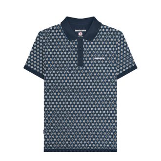 Lambretta Heren Roundel Geometrisch Polo Shirt (Marineblauw/Zilver)
