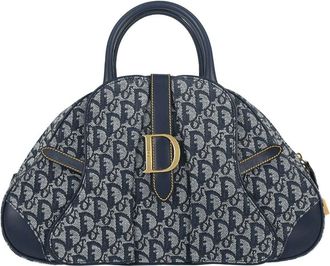 Dior Vintage Saddle Bowler Diorissimo Canvas Navy Canvas Handbag (Pre-Owned)