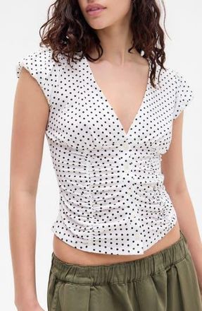 BDG Penny Ruched Polka Dot Top in White at Nordstrom Rack, Size X-Large