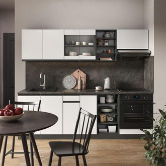 Vicco Mueble De Cocina R-line, Blanco/antracita, 240 Cm Forma De J, Vicco