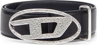 Diesel 4cm leather belt with hammered Oval D buckle - Belts - Unisex - Black
