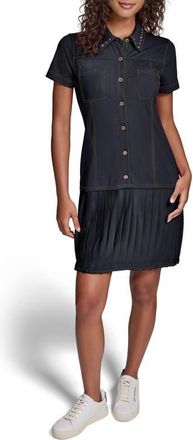 Karl Lagerfeld Stud Detail Pleated Shirtdress in Midnight Navy at Nordstrom, Size X-Large