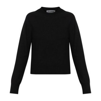 Jil Sander Round-neck Knitwear, female, Black, Size: M Wool sweater with a round neckline