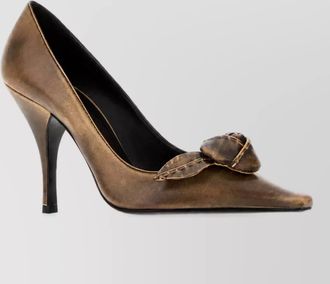Prada leather rose appliqu&eacute; pumps