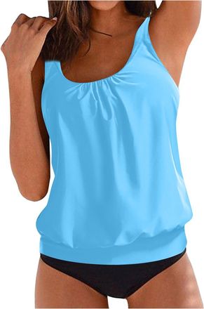 Generic Ladies Tankini Swimwear Sets Tummy Control Swimwear Two Piece Swimming Tops for Women with Shorts Built in Bra Swimsuit Plus Size Swimsuits for Women 