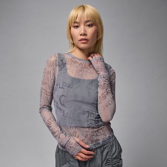 Nike Jordan Womens Air Jordan Mesh Long-Sleeve Top in Grey | HQ9174-070