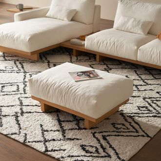 Castlery Performance Fabric Ottoman - White, Dark Brown | Mori by Castlery