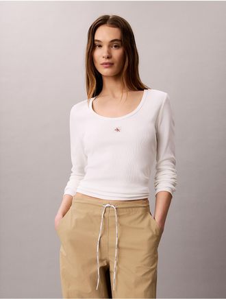 Calvin Klein Jeans Calvin Klein Womens Woven Monologo Rib Scoop Neck T-Shirt - White - XL