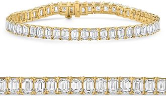 Pompeii3 15Ct Emerald Cut Diamond Tennis Bracelet 7 14k Yellow Gold Lab Grown Size: 7