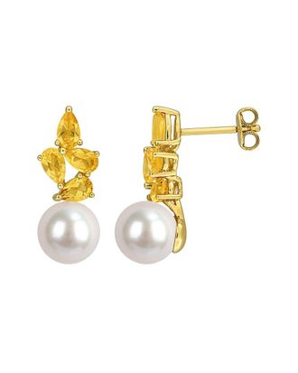 Rina Limor Gold-Plated Silver 1.44 ct. tw. Gemstone & 8-8.5mm Pearl Earrings