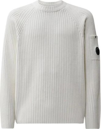 C.P. Company Le Cotton Chenille Lens Crewneck Sweater - - Knitwear - Uomo - Bianco - M