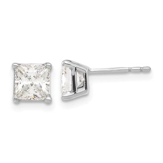 Diamond2Deal Sterling Silver Rhodium-plated Princess-cut Diamond Stud Earrings
