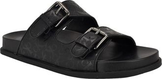 Calvin Klein Vibe Sandals Womens Black Saffiano Logo Slip On Hawk2947