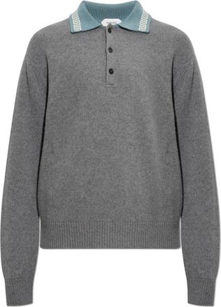 Versace Wool Long-Sleeve Polo - Heren - V-hals truien - Grijs - S - Wol - Truien & Vesten