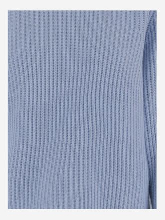 Allude Womens Wool And Cashmere Ribbed Sweater Light Blue Virgin