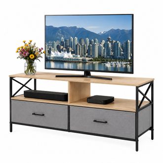 Relaxdays Relaxdays Mueble Bajo Tv, (al X An X Prof.) 50 X 120 X 40 Cm, 2 Cajones Y Baldas, Mdf, Metal, Tela, Greige/negro
