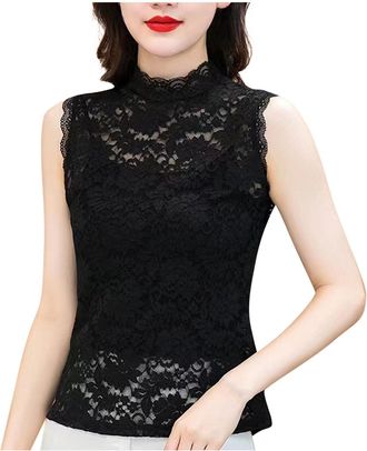 Generic Vest Tops Women UK Sexy Lace Camisole Top Sale Clearacne Solid Floral Lace High Neck Sleeveless Shirts Womens Slim-Fit Camisole Blouse T Shirt Tees Se