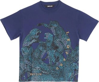 Just Cavalli Luipaardprint Blauw T-shirt - Heren - T-shirts - Blauw - S - Katoen - Tops