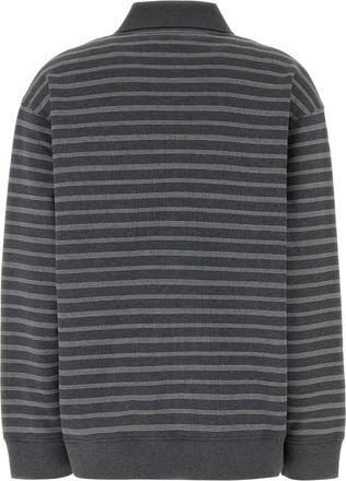 Miu Miu Womens Embroidered Cotton Oversize Polo Shirt Grigiobianco Exterior: Felpe Sweater
