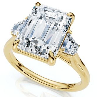 Pompeii3 Certified 3 1/2Ct Emerald Cut & Baguette Engagement Ring 14k Gold/Pt Lab Grown