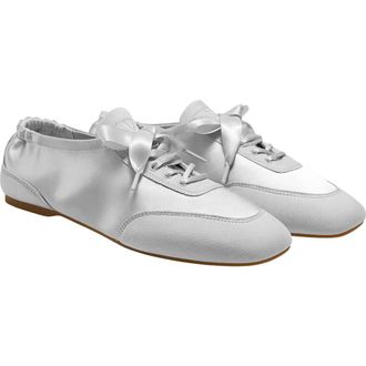 Vivaia Square-Toe Lace-Up Satin Sneakerina in Grey Silver at Nordstrom, Size 6.5