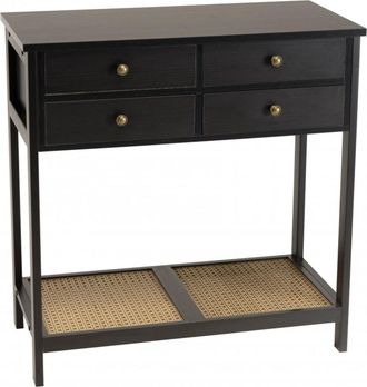 Macabane Consola negra con 4 cajones y 1 estante efecto rejilla