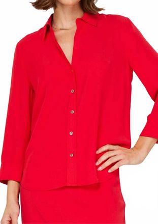 Current Air Three Quarter Sleeve Button Down Top In Red