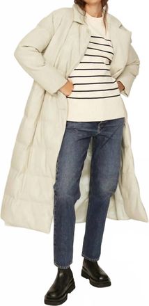 Something Navy Faux Leather Long Puffer Coat In Ecru