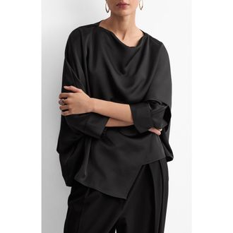 Mango Asymmetric Satin Top in Black at Nordstrom, Size 8