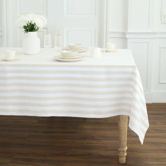 Solino Home Linen Tablecloth for Dining Table, Holiday and Everyday Dining Table Decor - Sorrento Stripe in Natural And White at Nordstrom, Size Large