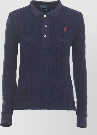 Ralph Lauren womens long sleeve cable knit polo collar