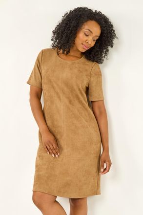 Roman Faux Suede Stretch Shift Dress