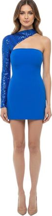 DAVID KOMA Blue Embellished One Shoulder Mini Dress