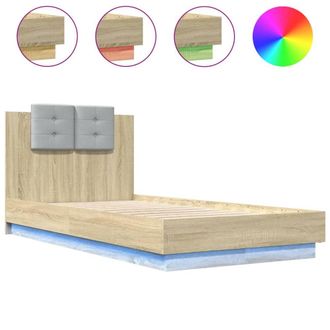 Berkfield Home Bed Frame with LED without Mattress Sonoma Oak 75x190 cm Small Single in Light Brown