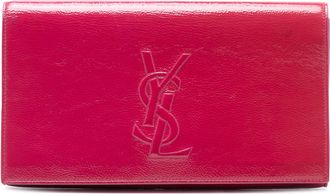 Saint Laurent Womens Pre-owned Large Textured Patent Belle De Jour Clutch - Poppy Leather - One Size