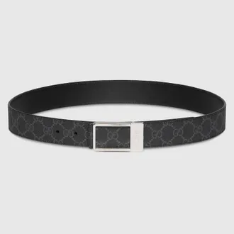 Gucci Reversible Belt With Rectangular Buckle, Size Gucci 100, Black, GG Canvas