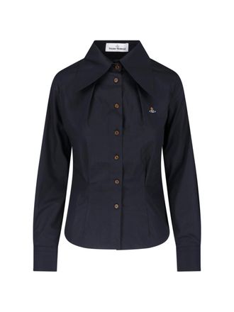 Vivienne Westwood Fitted Black Shirt with Oversized Pointed Collar