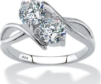 Palm Beach Jewelry 1.96 Cttw Cubic Zirconia.925 Sterling Silver 2-Stone Bypass Ring