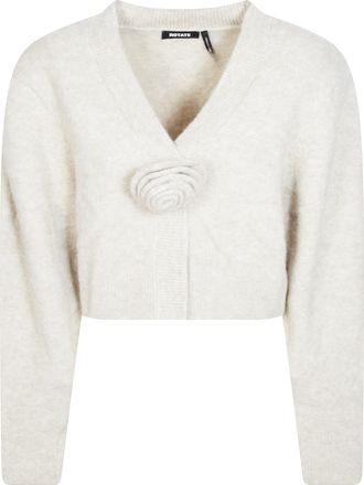 Rotate Floral Textured Cropped Knit Cardigan
