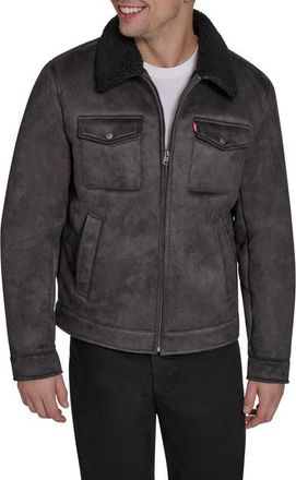 Levi's Faux Shearling Lined Trucker Jacket in Black at Nordstrom, Size Xx-Large
