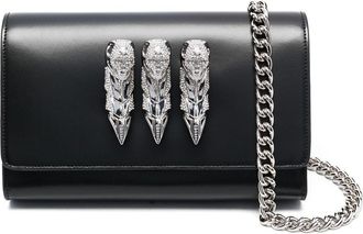 Philipp Plein skull-ring leather shoulder bag - women - Calf Leather/Polyester/Polyurethane/Viscose - OS - Black