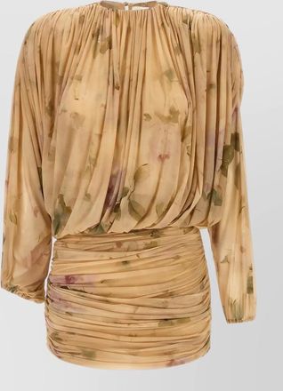 Magda Butrym floral-print draped long-sleeve high-neck mini dress